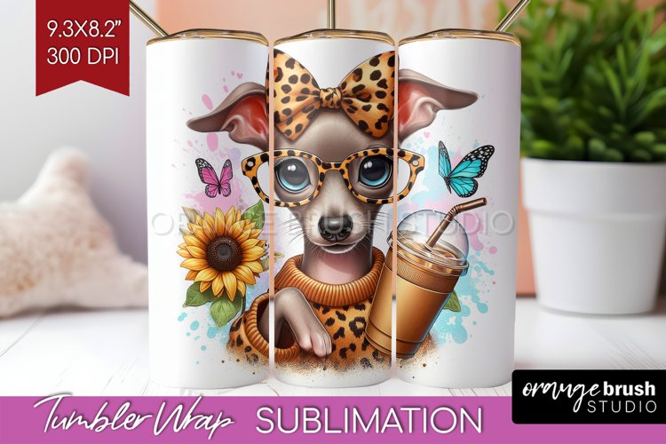 Cute Dog Tumbler Wrap - Leopard Bow Tumbler PNG Sublimation