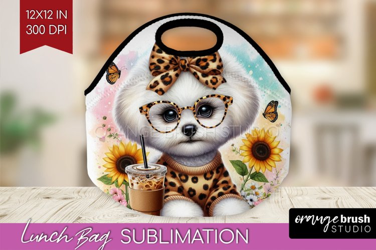 Cute Dog Lunch Bag - Leopard Bow Lunch Bug PNG Sublimation