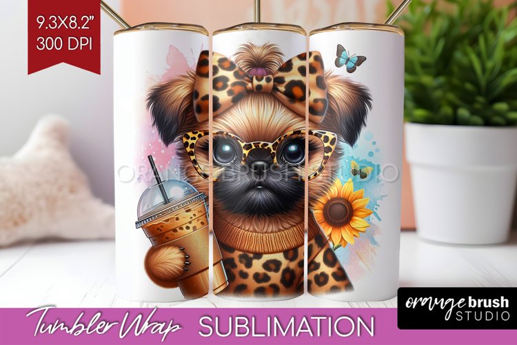 Cute Dog Tumbler Wrap - Leopard Bow Tumbler PNG Sublimation