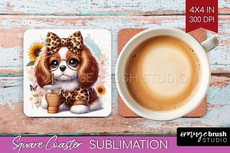 Cute Dog Square Coaster - Leopard Bow Coaster PNG