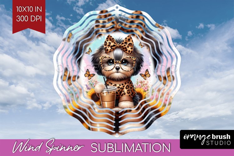 Cute Dog Wind Spinner Sublimation PNG - Leopard Bow Round
