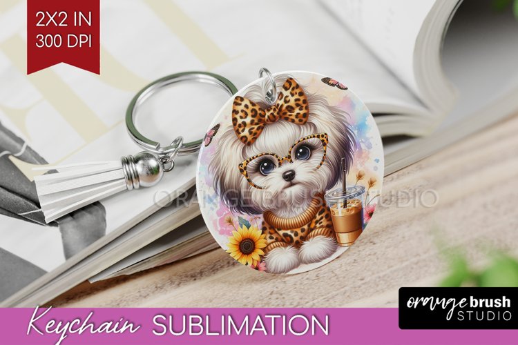 Cute Dog Keychain PNG - Leopard Bow Keychain Sublimation