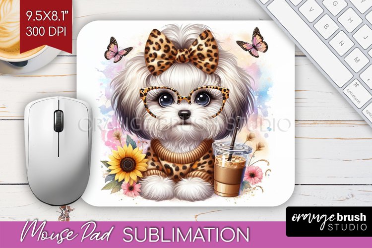 Cute Dog Mouse Pad Sublimation - Leopard Bow Mousepad PNG