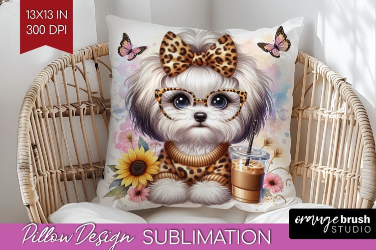 Cute Dog Pillow Sublimation - Leopard Bow Pillow Cover PNG