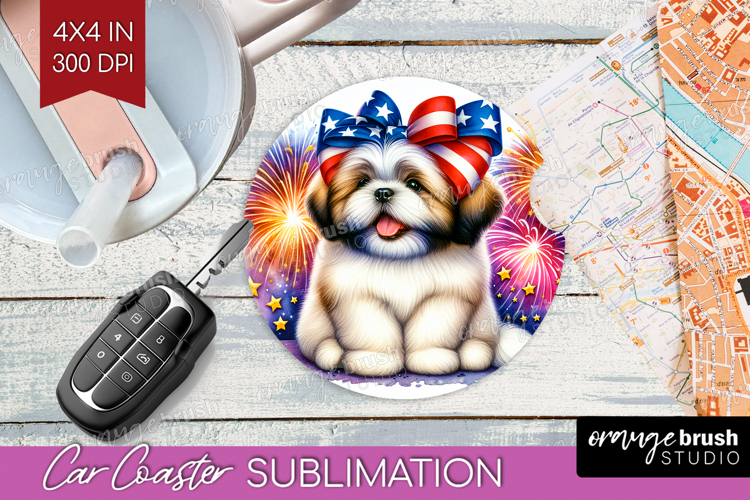 Lhasa Apso Dog Car Coaster Patriotic Dog Coaster PNG