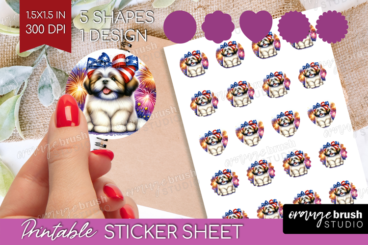 Lhasa Apso Dog Round Sticker Patriotic Dog Printable Sticker