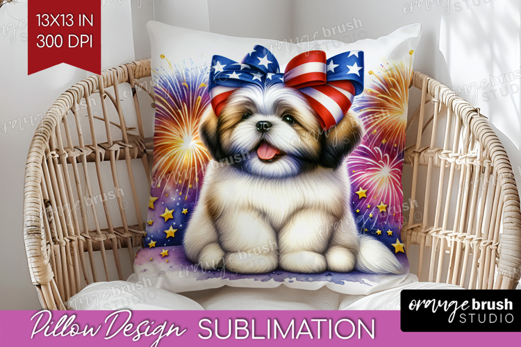 Lhasa Apso Dog Pillow Sublimation Patriotic Dog Pillow Cover