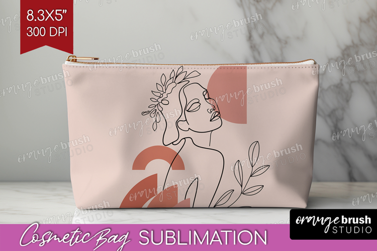 Line Art Woman Cosmetic Bag - Minimalist Makeup Bag PNG