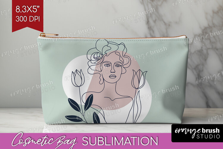 Line Art Woman Cosmetic Bag - Minimalist Makeup Bag PNG example image 1