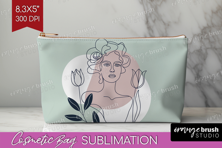 Line Art Woman Cosmetic Bag - Minimalist Makeup Bag PNG