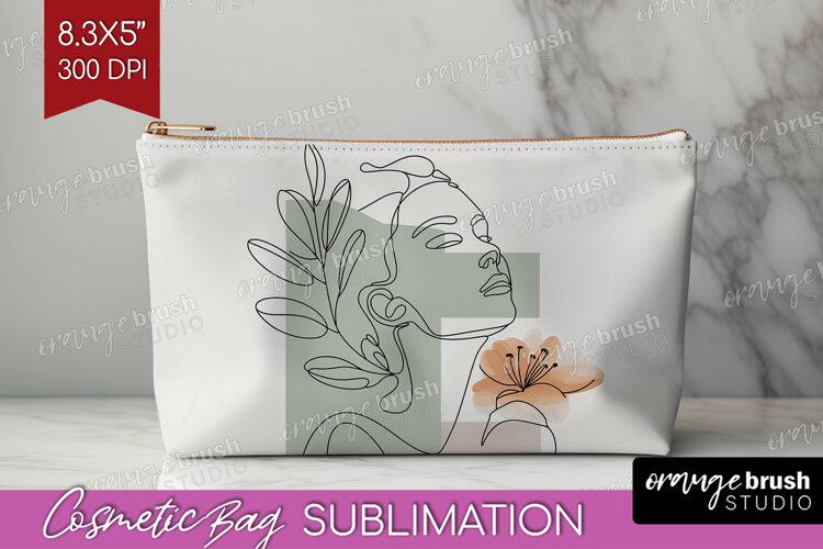 Line Art Woman Cosmetic Bag - Minimalist Makeup Bag PNG example image 1