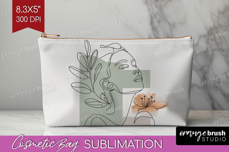 Line Art Woman Cosmetic Bag - Minimalist Makeup Bag PNG