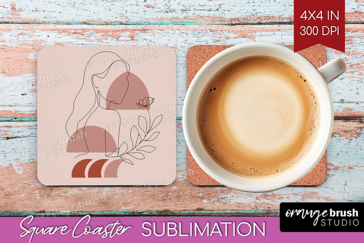 Line Art Woman Square Coaster - Minimalist Coaster PNG example image 1