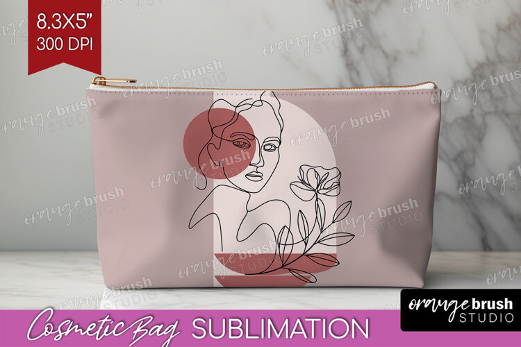 Line Art Woman Cosmetic Bag - Minimalist Makeup Bag PNG example image 1