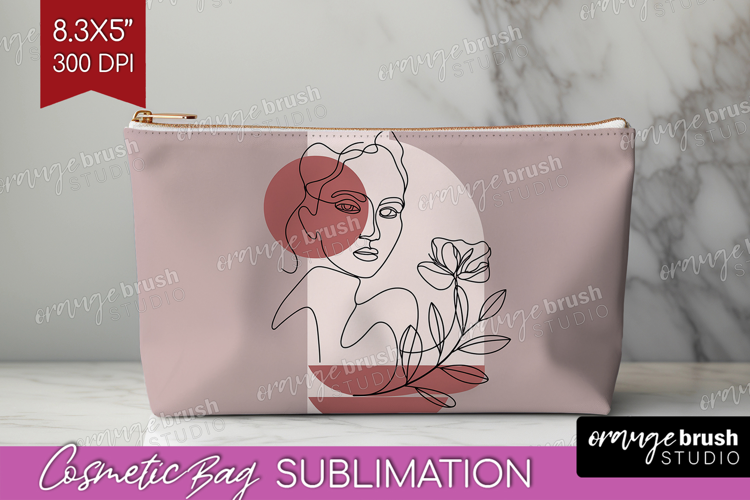 Line Art Woman Cosmetic Bag - Minimalist Makeup Bag PNG