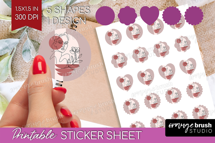 Line Art Woman Round Sticker - Minimalist Printable Sticker