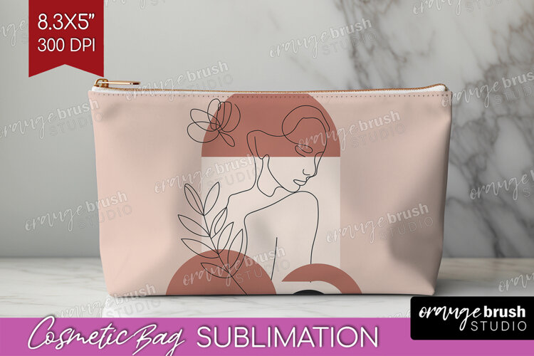Line Art Woman Cosmetic Bag - Minimalist Makeup Bag PNG example image 1