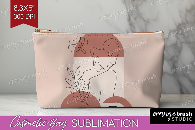 Line Art Woman Cosmetic Bag - Minimalist Makeup Bag PNG