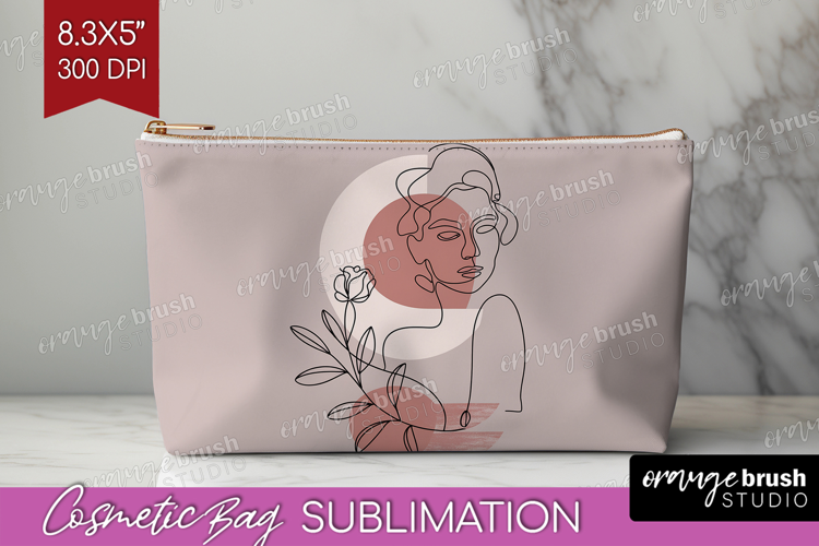 Line Art Woman Cosmetic Bag - Minimalist Makeup Bag PNG