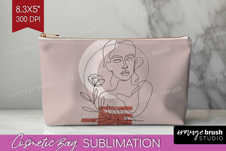 Line Art Woman Cosmetic Bag - Minimalist Makeup Bag PNG