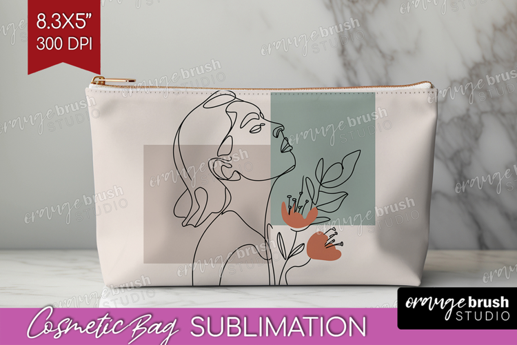 Line Art Woman Cosmetic Bag - Minimalist Makeup Bag PNG