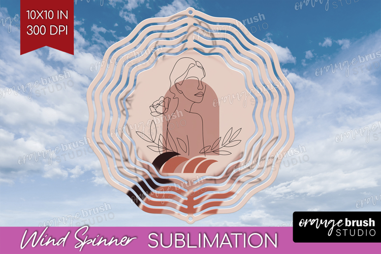 Line Art Woman Wind Spinner Sublimation PNG - Minimalist example image 1