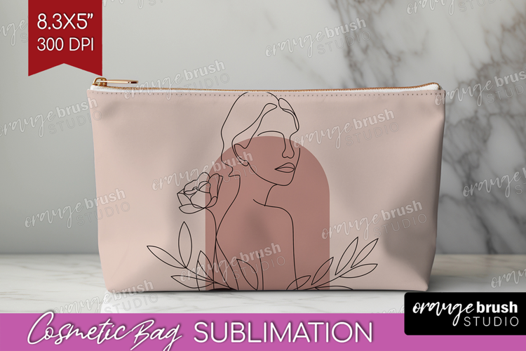 Line Art Woman Cosmetic Bag - Minimalist Makeup Bag PNG