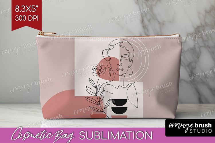 Line Art Woman Cosmetic Bag - Minimalist Makeup Bag PNG