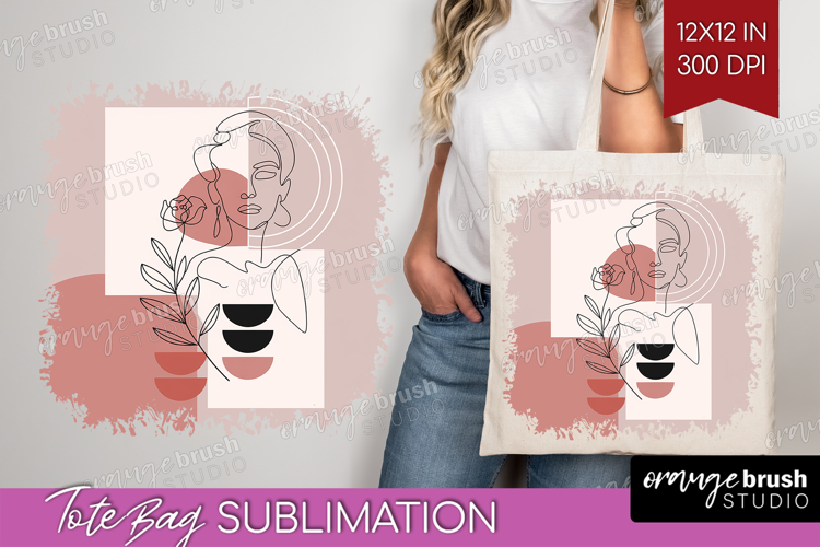 Line Art Woman Tote Bag - Minimalist Tote Bag PNG example image 1