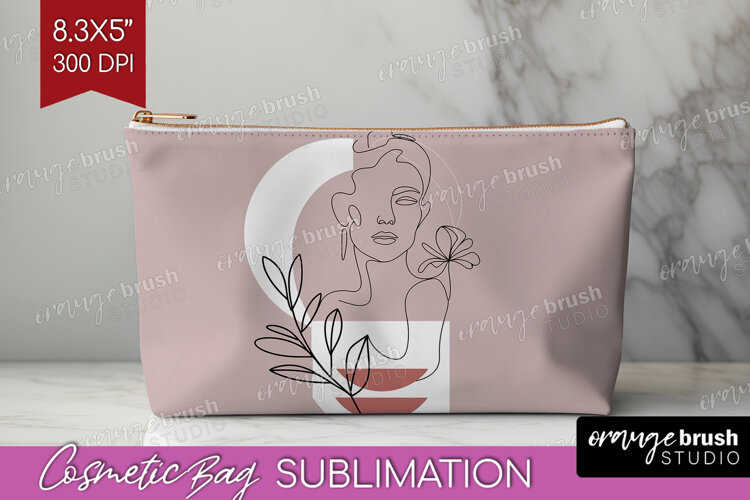 Line Art Woman Cosmetic Bag - Minimalist Makeup Bag PNG example image 1