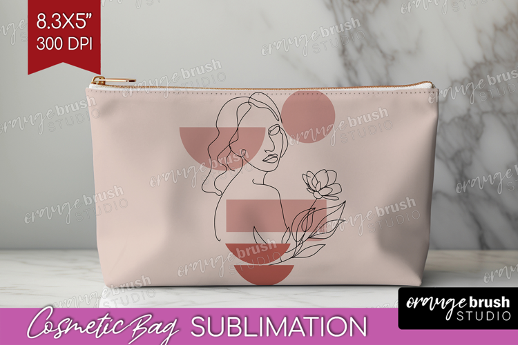 Line Art Woman Cosmetic Bag - Minimalist Makeup Bag PNG