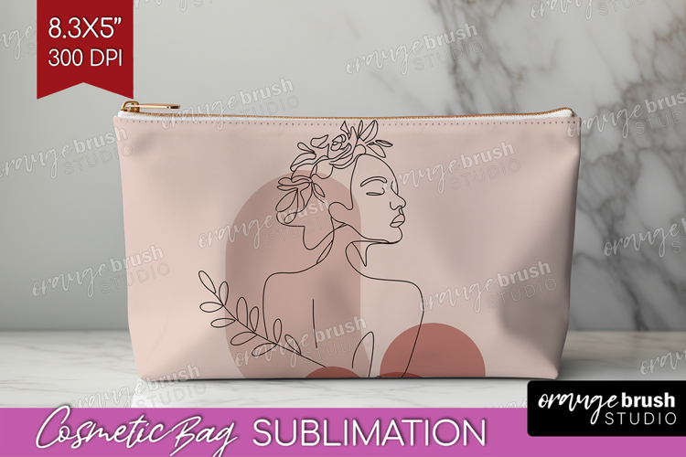 Line Art Woman Cosmetic Bag - Minimalist Makeup Bag PNG