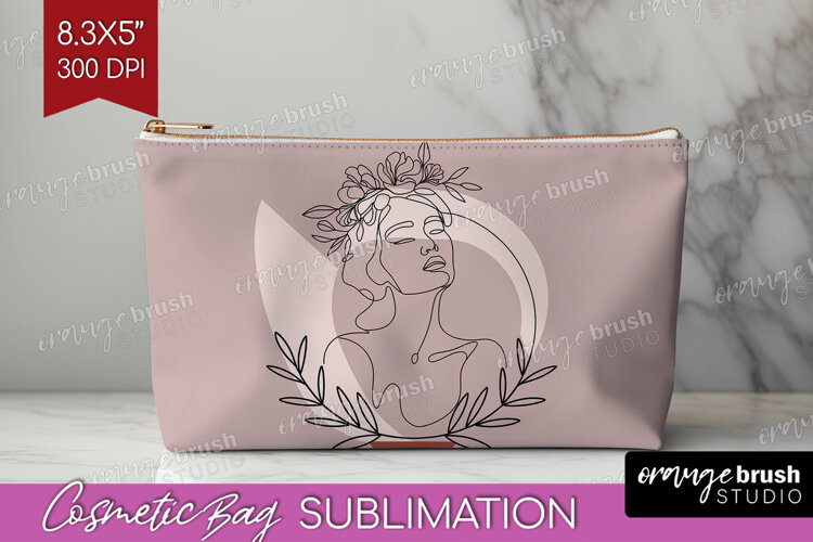 Line Art Woman Cosmetic Bag - Minimalist Makeup Bag PNG example image 1