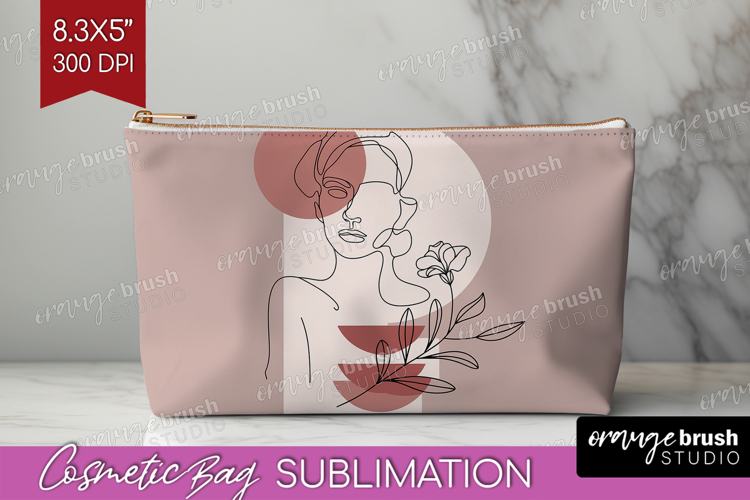 Line Art Woman Cosmetic Bag - Minimalist Makeup Bag PNG