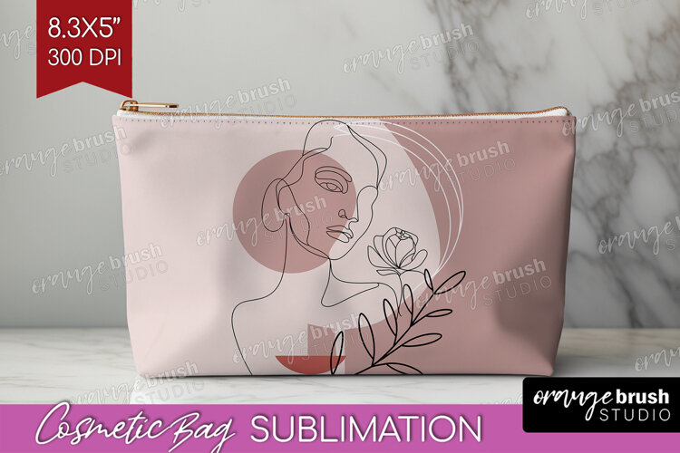 Line Art Woman Cosmetic Bag - Minimalist Makeup Bag PNG example image 1