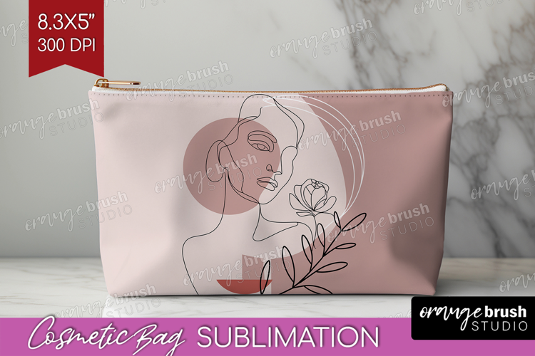 Line Art Woman Cosmetic Bag - Minimalist Makeup Bag PNG
