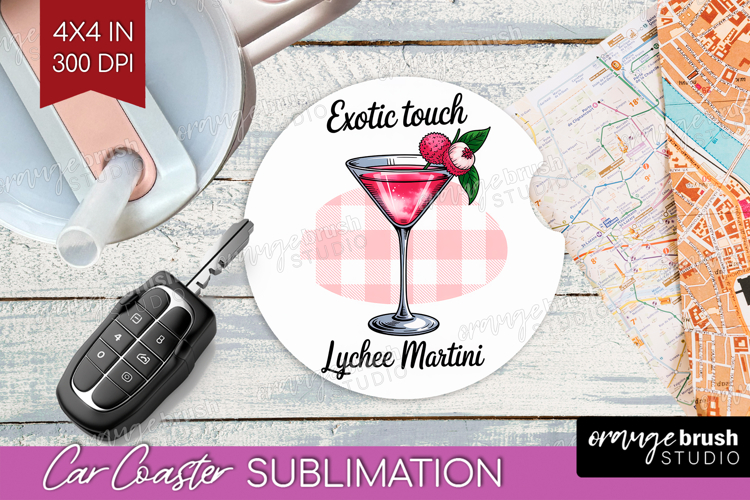 Lychee Martini Cocktail Car Coaster Summer Drink Coaster PNG