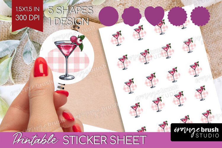 Lychee Martini Cocktail Round Sticker Summer Drink Printable example image 1