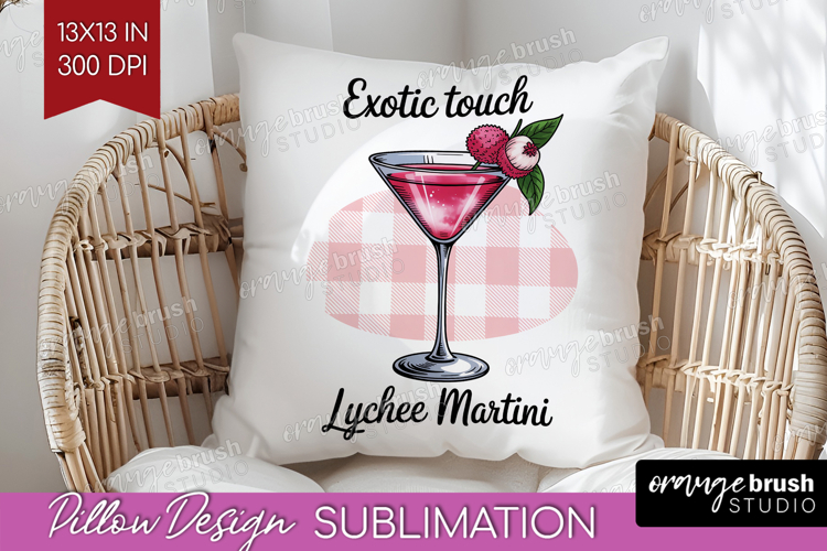 Lychee Martini Cocktail Pillow Sublimation Summer Drink PNG