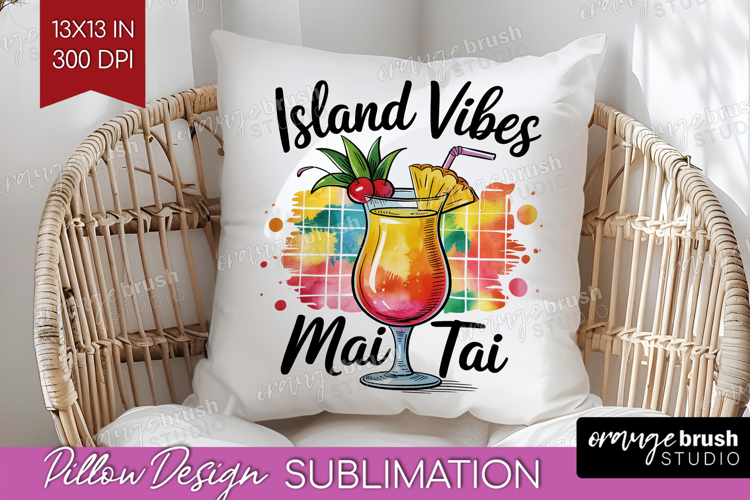 Mai Tai Cocktail Pillow Sublimation Summer Drink Pillow PNG