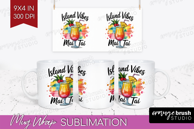 Mai Tai Cocktail Mug Wrap Summer Drink Mug PNG Sublimation