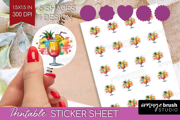 Mai Tai Cocktail Round Sticker Summer Drink Printable example image 1