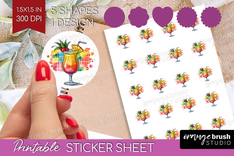 Mai Tai Cocktail Round Sticker Summer Drink Printable