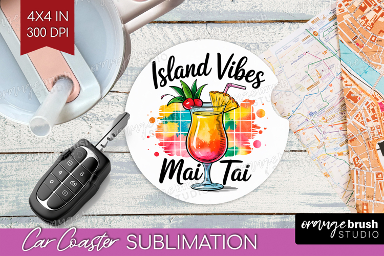 Mai Tai Cocktail Car Coaster Summer Drink Coaster PNG