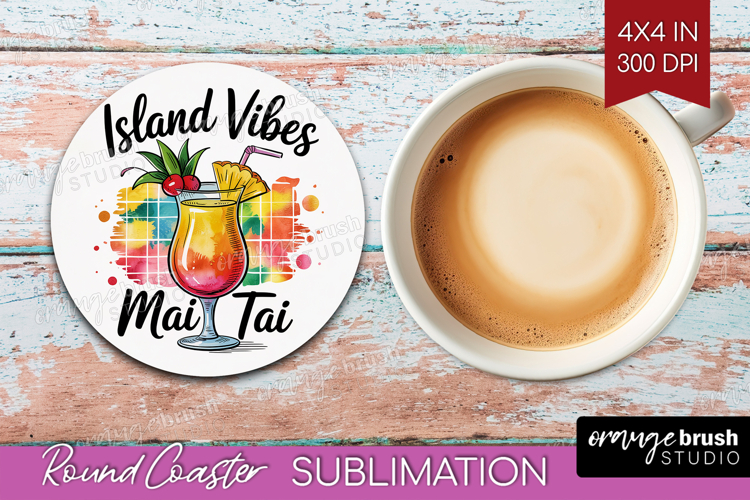 Mai Tai Cocktail Round Coaster Summer Drink Coaster PNG