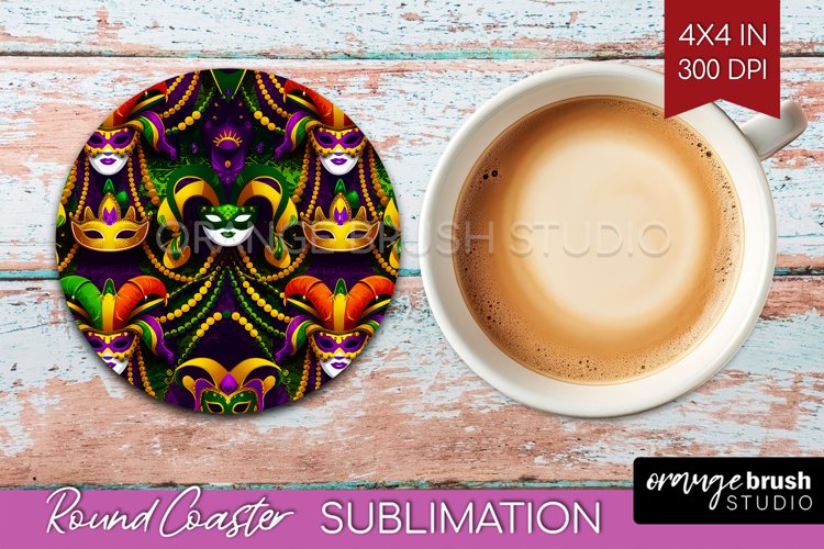 Mardi Gras Round Coaster - Carnival Coaster PNG Sublimation