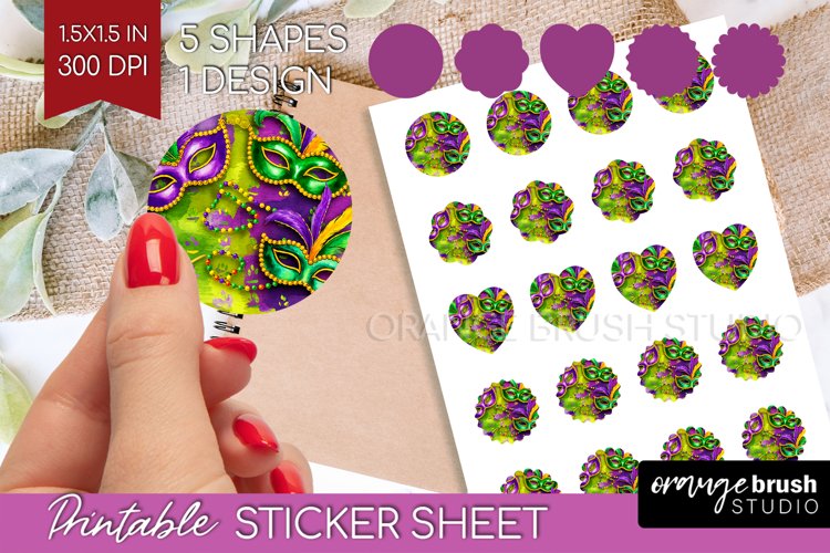 Mardi Gras Round Sticker - Carnival Printable Sticker Sheet