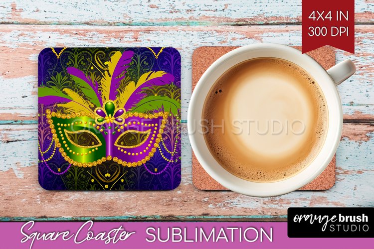 Mardi Gras Square Coaster - Carnival Coaster PNG Sublimation