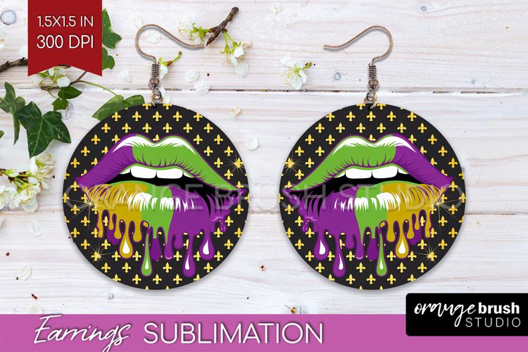Mardi Gras Round Earrings - Carnival PNG Sublimation