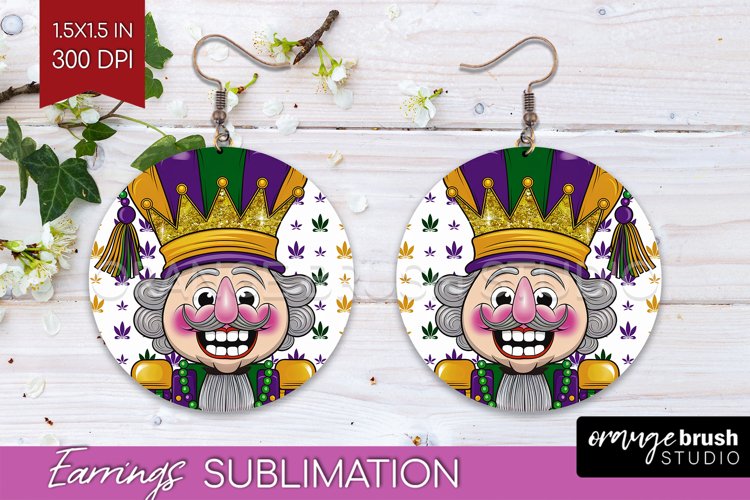 Mardi Gras Round Earrings - Carnival PNG Sublimation